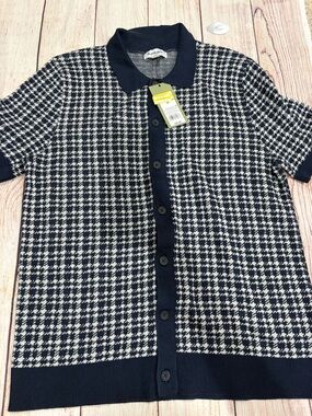 Goodfellow & Co Navy and White Houndstooth Knit Polo Shirt